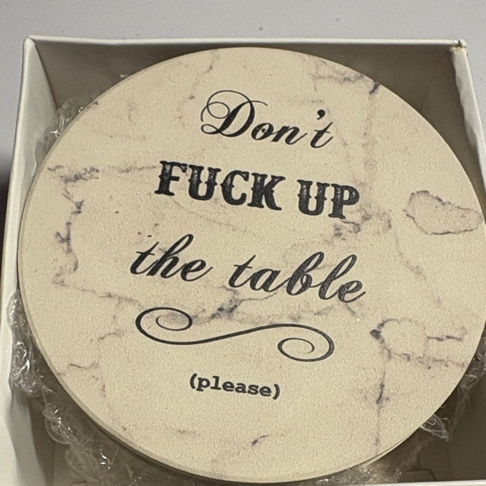 Humorous Cream Marble Coaster
